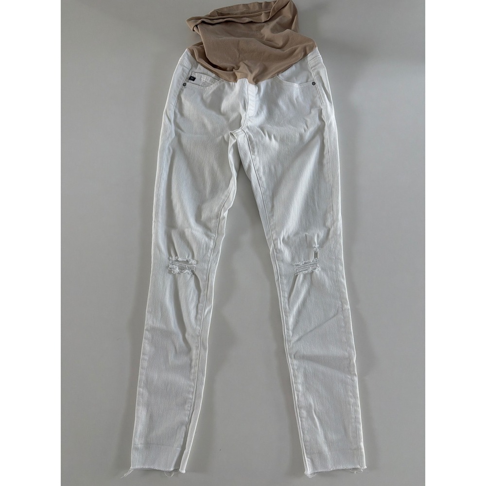 AG Adriano Goldschmied Maternity White Distressed Skinny Jeans Size 26R Raw Hem‎